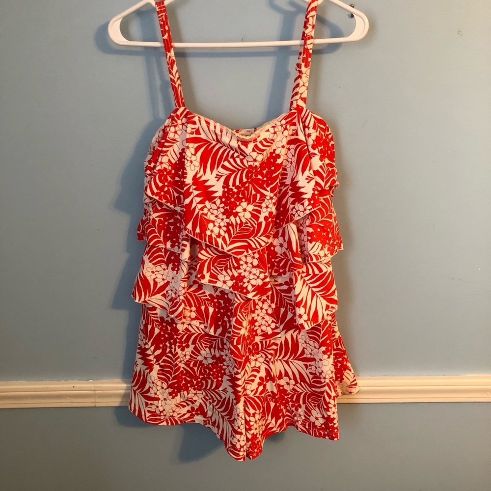 Fit 4 U Tier Romper one piece red &white swimsuit